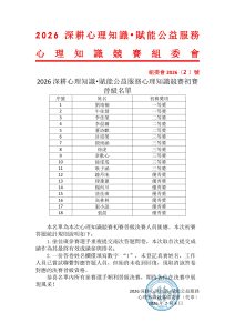 晉級公示｜心理知識公益賽事初賽晉級名單公佈
